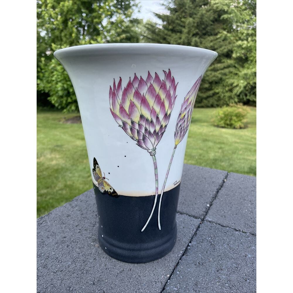 Fabienne Jouvin Paris Signed Porcelain Floral Butterfly Vase with 12.5" Tall